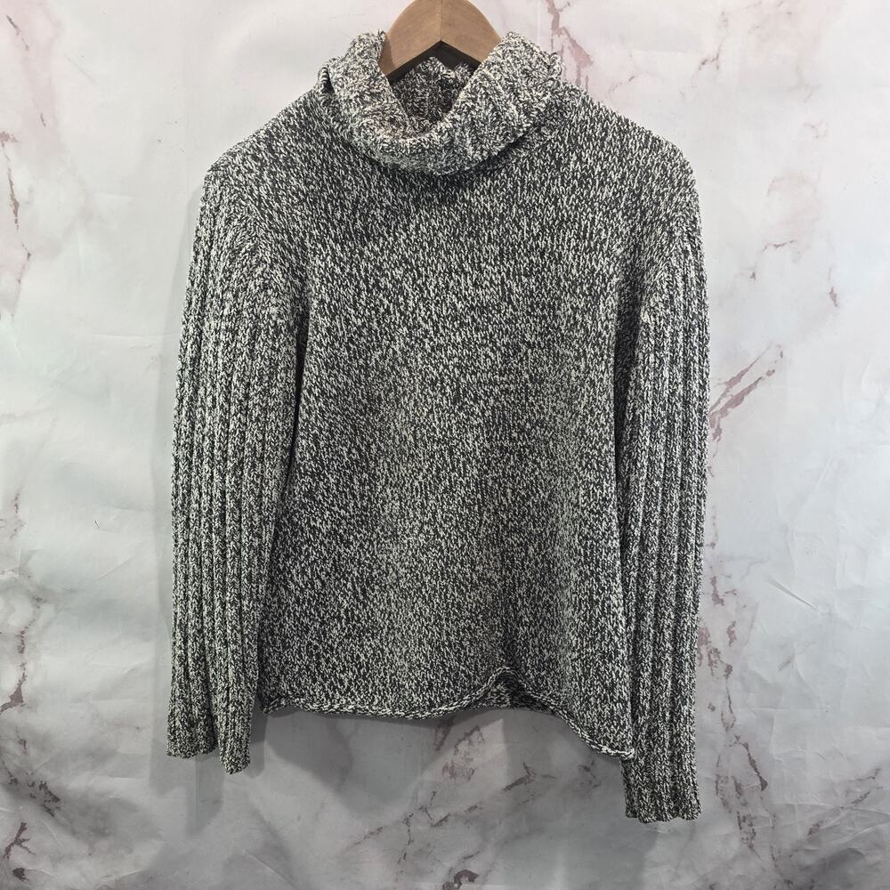 J Jill Sweater Womens Medium Gray Chenille Turtleneck Pullover Marled Crop Boxy